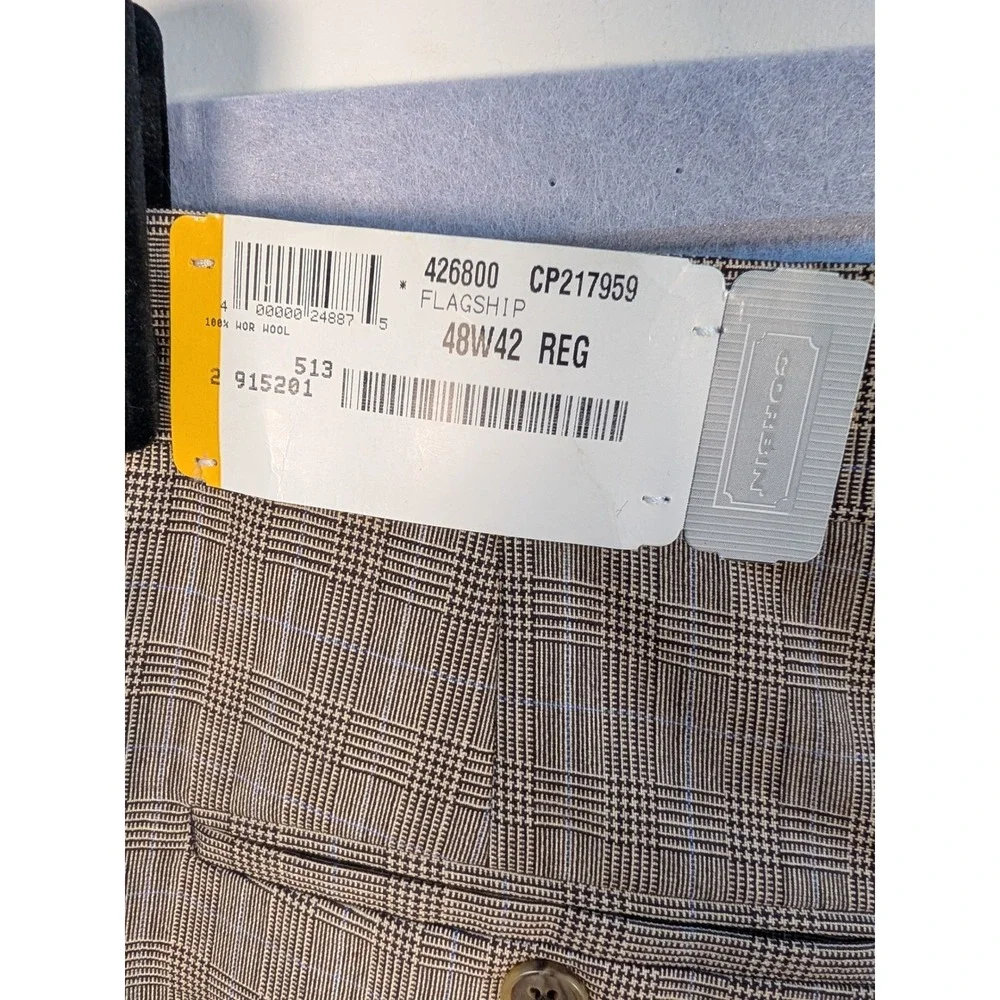 Corbin Suit Mens 48W 42L Tan Glen Plaid 100% Wool 2pc 90s Vintage NWT Defect